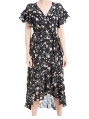 Max Studio Black Floral High-Low Wrap Dress
